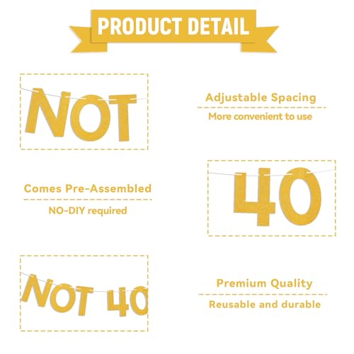 Image of Not 40 Yet Banner - Last Year In My 30s Banner, Happy 39th Birthday Sign, Cheers to 39 Years,Funny 39th Birthday Party Decorations Gold Glitter