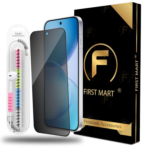 Image of FIRST MART Privacy Tempered Glass for Oppo Reno 16 With Cable Guard & Installation Kit | Anti-Spy 9H Screen Protector, Edge-to-Edge, Case-Friendly | Black