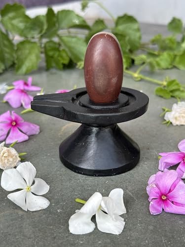 Image of Shivam VASTU AKAL 1.5 inch Original Narmadeshwar Narmada Shivling with 3 inch Narmada Stone Yoni Base Jaladhari (Ardhanarishwar Shivling, Black Damtu Jaladhari)