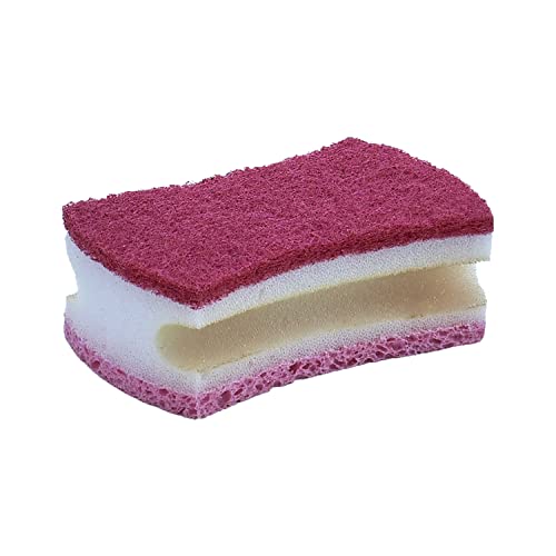 Image of Non-Scratch Scrub Sponge with A Comfortable Grip, Heavy Duty Duel Sided Kitchen Scrubber Sponge Cellulose Scrub Sponge, Scratch Free, with Scouring Pad Set, 1 Sponge,Red /Pink