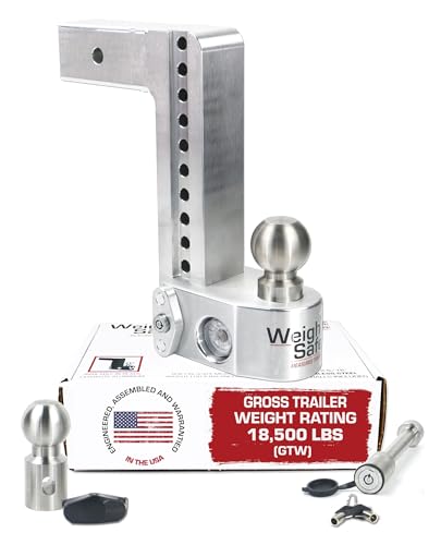 Weigh Safe Aluminum Adjustable Trailer Hitch - Towing Hitch with Built-In Tongue Weight Scale - Compatible with 2.5' Receivers - 10' Drop, Stainless Steel Tow Balls, 18,500 GTW, 2-Piece Lock Set