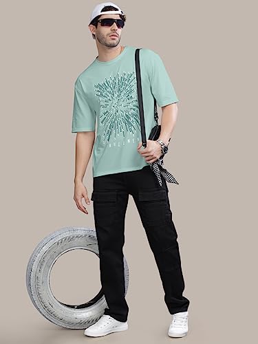 Image of BULLMER Trendy Front and Back Printed Oversized Round Neck T-Shirt for Men - Pack of 2