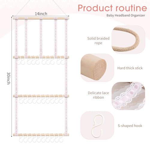POVETIRE Headband Holder Hair Bows Organizer for Girls, Baby Headbands Hair Accessories Organizer Storage Wall Hanging Decor for Toddler Girls Room
