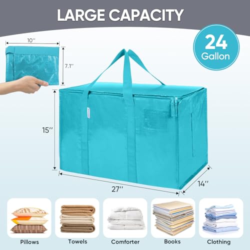 TICONN 2 Pack Extra Large Moving Bags with Zippers & Carrying Handles, Heavy-Duty Storage Tote Moving Boxes for Space Saving (2 Pack, Aqua) - Image 5
