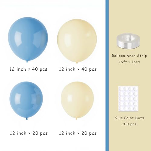 Pastel Balloon Garland Arch Kit with 100 pcs Blue and Yellow Balloons, DIY Balloon Bouquet Kit for Baby Shower, Wedding Bachelorette Birthday Party , Balloon Decorations
