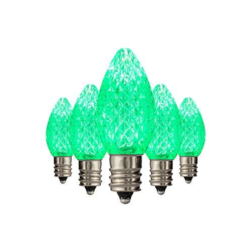 Holiday Lighting Outlet Faceted C7 Christmas Lights | Green LED Light Bulbs Holiday Decoration | Warm Christmas Decor for Indoor & Outdoor Use | 2 SMD LEDs in Each Light Bulb | Set of 25