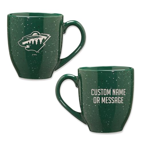 Image of Rico Industries NHL Hockey Minnesota Wild Green Personalized 16 oz Team Color Laser Engraved Speckled Ceramic Coffee Mug