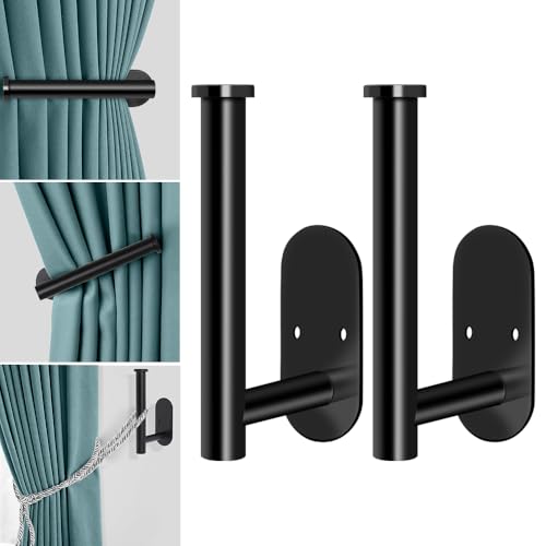 MGahyi 2pcs Black Curtain Tiebacks Adhesive and Screw-in Curtain Holdbacks