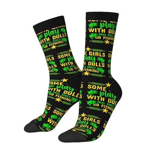 Some Girls Play With Dolls Real Girls Go Fishing Socks For Men Women Outdoor Sports Running Hiking Wicking Crew Socks