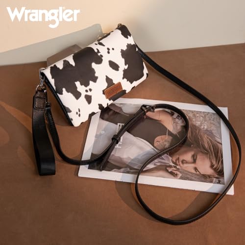 Image of Wrangler Cow Print Womens Wristlet Wallet RFID Blocking Bifold Clutch Credit Card Holder Purse