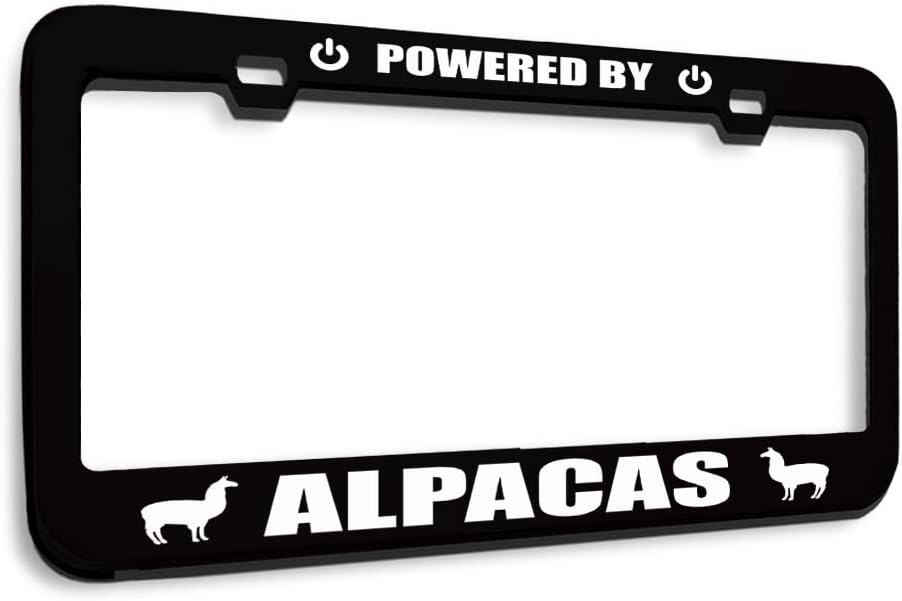 Metal License Plate Frame Powered by Alpacas Chrome Tag Border Car Accessories Stainless Steel 2 Holes 1 Frame