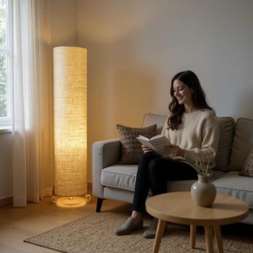 Image of Cotton Fabric Floor Lamp Night Stand Dimmable Room | Floor Lamp for Reading for Bedroom's Desk Lamp for LivingRoom, Bed Room, Office Corner Lamp (Jute)