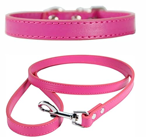 Vibrant Leather Dog Collar & Lead Combo Set for Puppy Dogs Small, Medium & Large (X-Large (45cm - 55cm Neck), Hot Pink) - Image 2