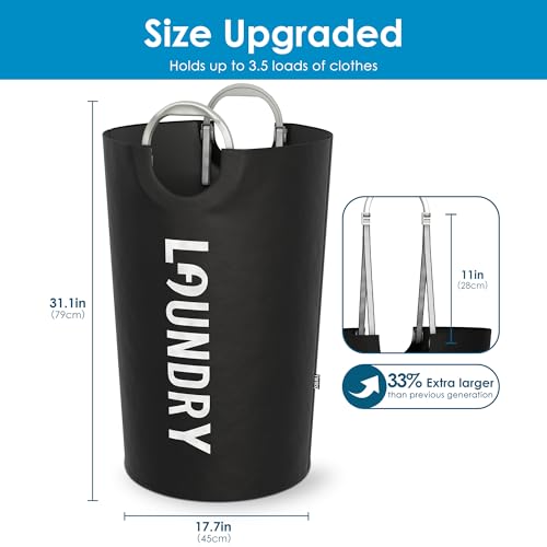 Image of 130L Laundry Basket with Tech Handle, 2in1 Large Dirty Clothes Hamper Black