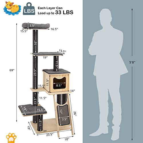Torre para Gatos de Madera PETSITE 69 Pulgadas Gris miniatura 6