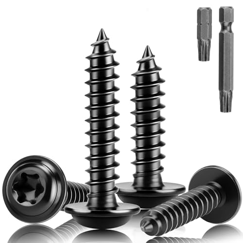 XRXYMQ 100 vis à tête fraisée acier inoxydable M3 X 16 mm vis à bois Torx A2 V2A vis à tôle noires vis autotaraudeuses avec rondelle vis pour panneaux acoustiques véhicules chantiers