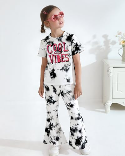 Image of CARETOO Girls Summer Outfit Poster Girl Matching Sister 2pcs Sets Printed t-Shirt + Flare Leg Pants For 3-10 Years