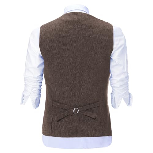 Men's V-Neck Suit Vests Slim Fit Casual Business Formal Herringbone Tweed Wool Waistcoat Wedding Groomsmen Suit Vest2