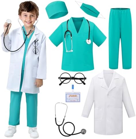 Doctor Costume for Kids - 8pcs Kids Dress Up Set, Toddler Halloween Costumes for Girls Boys, Doctor Pretend Play Kit