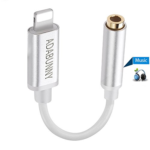 Lightning to 3.5mm Audio Headphone Jack Adapter, ADABUNNY Lightning to 3.5mm Female Headphone Jack Adapter Cable Converter for iPhone 7/7 Plus (Silver)-No Calling and Music Control