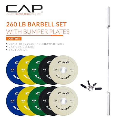 Image of CAP Barbell Olympic Weight Set with 7ft Barbell & Bumper Plates | 160-370 lbs | Multiple Options
