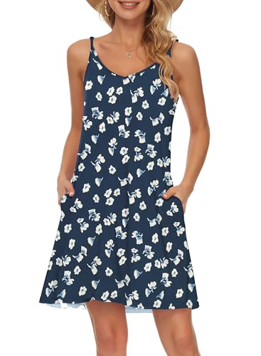 Image of MISFAY Women's Summer Spaghetti Strap Casual Beach Cover Up Dress with Pockets