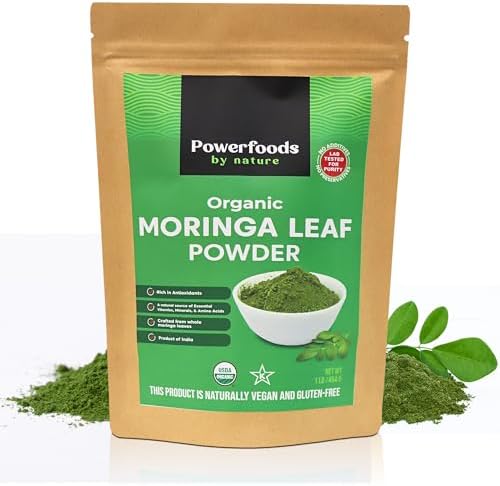Organic Moringa Leaf Powder – 1 lb | 100% Pure & Natural, Premium Quality Superfood for Smoothies, Tea & Lattes | Certified USDA Organic