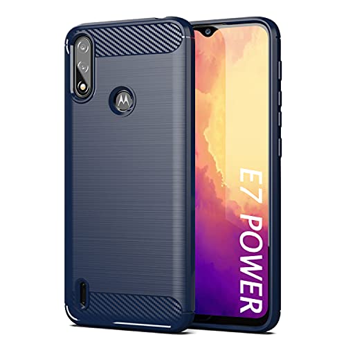 SCL Funda para Moto E7 Power [Azul], Efecto Fibra de Carbono Gel Grip Protección Cover [Anti-Arañazos] [Anticolisión] Funda Compatible con Motorola Moto E7 Power