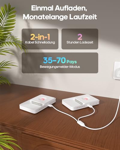 GOODEA Nachtlicht mit Bewegungsmelder 4 Stück, USB C Aufladbar Bewegungsmelder Licht bis zu 70 Tage - Dimmbar Magnetische Akku Lampe Ohne Steckdose für Flur Treppe Schlafzimmer Bad - Warmes Licht