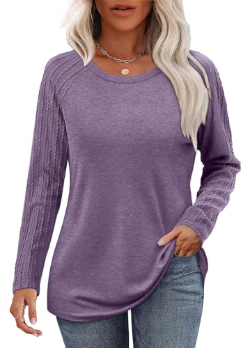 Image of OFEEFAN Long Sleeve Shirts for Womens Fall Fashion 2026 Crewneck Oversized Sweatshirt Tunic Tops to Wear with Leggings