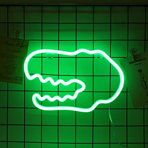 Image of Dinosaur Neon Sign Night Light, LoveNite USB & Battery Operated Glowing Neon Decorative Green Color LED Light Wall Decor for Room Party Bar Decorations (DinosaurC)