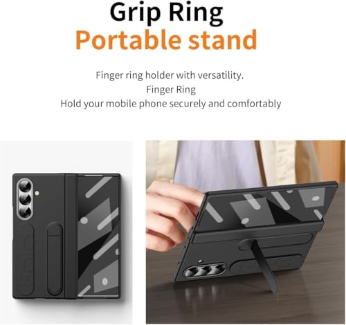 Image of amazon basics 360 Full Protection Case for Samsung Galaxy Z Fold 7 - Built-in Screen Protector, Hinge Guard, Silicon Grip Strap & Kickstand - Matte Black