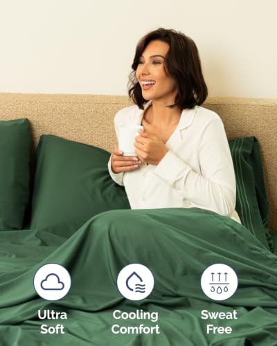 Image of Flex Top Split Head King 6 Piece Sheet Set - Soft & Cooling - Emerald Green