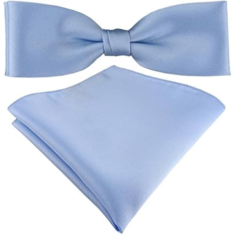 TigerTie vorgebundene schmale Satin Fliege Einstecktuch in hellblau Uni einfarbig + Aufbewahrungsbox Cover