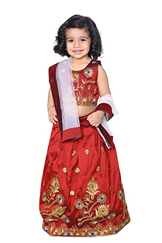 Image of Girl's Tafetta Silk Readymade Lehenga Choli