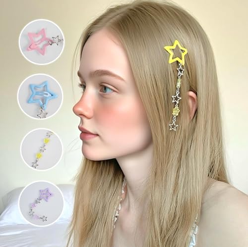 4 Pzas Pinzas de Pelo con Flecos de Cadena Coloridas miniatura 3