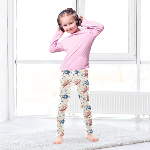 Girls Printed Leggings Yoga Pants Sea Star Turtle for Kids in 4t to 10 Years, 4T4