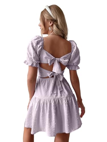 Image of Narecte Summer Dresses for Women 2026,Tie Backless Swiss Dot Mini Dress,Ruffle Hem Flowy Casual Dresses