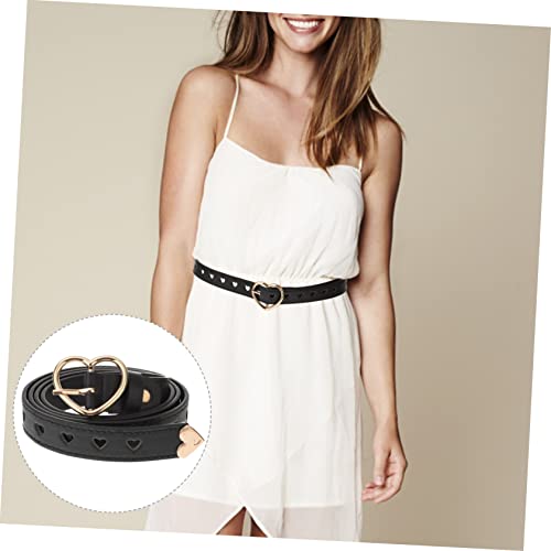 Adjustable Waist Belt with Stylish Hollow Out Heart Buckle PU Dress Belt for Jeans Skirts Casual Pants Elegant Black Waistband for Ladies4