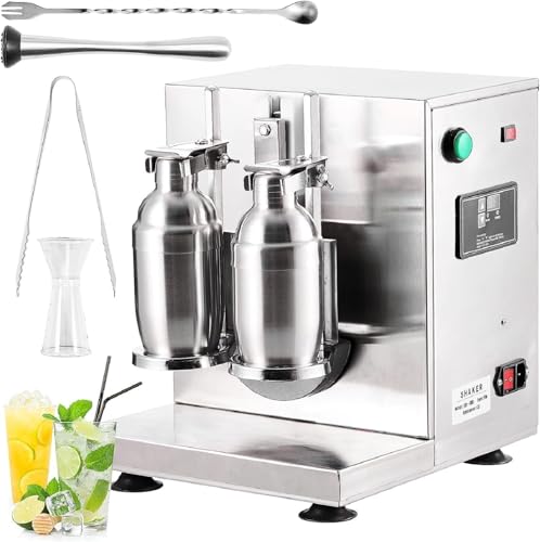 Automatic Electric Milk Tea Shaker Machine 400r/min, Dual-Structure Stainless Steel Cocktail & Boba Tea Shaker with Double Cups for Bubble Tea, Coffee, Juice, Wine Making