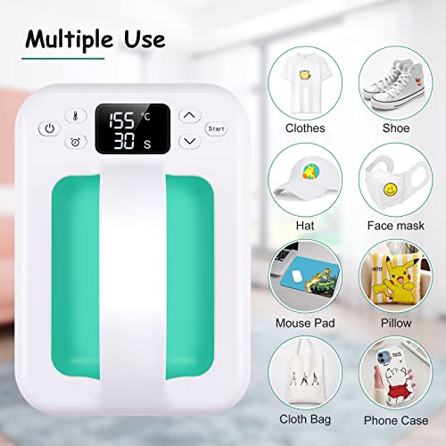 Legooin Heat Press Machine for T-Shirts, 7" × 4.8" Portable Fast Heat-up Mini Easy Press with Timing Function & Insulated Base, Ideal for T-Shirts, Bags, Pillows, Aprons, and More, Green