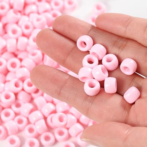 Image of 1000 Pcs Acrylic Pony Beads 6x9mm Bulk for Bracelet Necklace Jewelry Making Earring Hair Braiding Kandi Beads (Pink3)