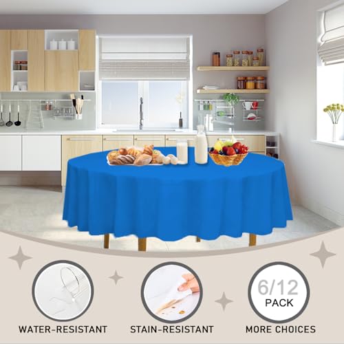 D&Z Plastic Tablecloth Disposable, 12 Pack Blue Table Cloth Individually Wrapped for Indoor&Outdoor, On-The-Go 84” Table Cover for Round Table Ideal for Party, Picnic, Birthday, Wedding and Dinner