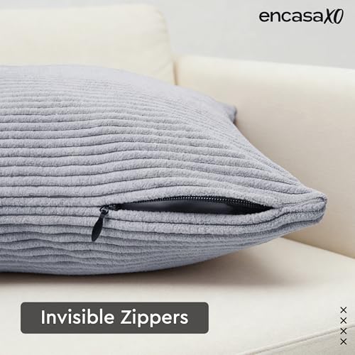 Image of Encasa XO Corduroy Cushion Covers, No Inserts, Set of 2, Blue Grey