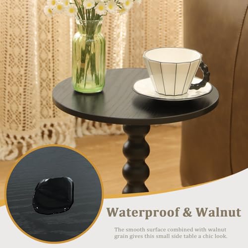 Image of Fultyle Round Side Table, Small Drink Table for Small Spaces, Modern Accent End Table Nightstand with Solid Wood Leg for Living Room, Bedroom, Corners, and Office (Black)