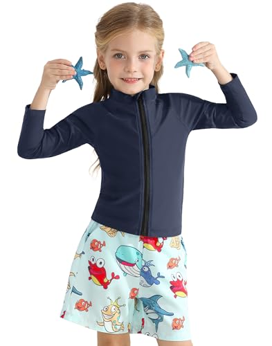 Image of MIVEI Toddlers Full Zip Up UV Rash Guard SPF Swim Shirts - Baby Boys Girls Long Sleeve Sun Protection Shirts Quick Dry UPF50+