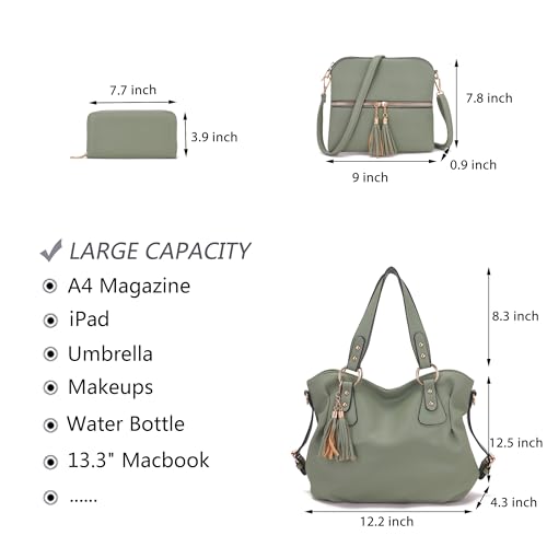 Image of Qiyuer Slouchy Handbag for Women Shoulder Bag Hobo Purse Wallet Set 3pcs | Curved Lines, Dual-use Crossbody /Shoulder, Soft PU Vegan Leather, Divided Compartments, Versatile Roomy for Daily & Work