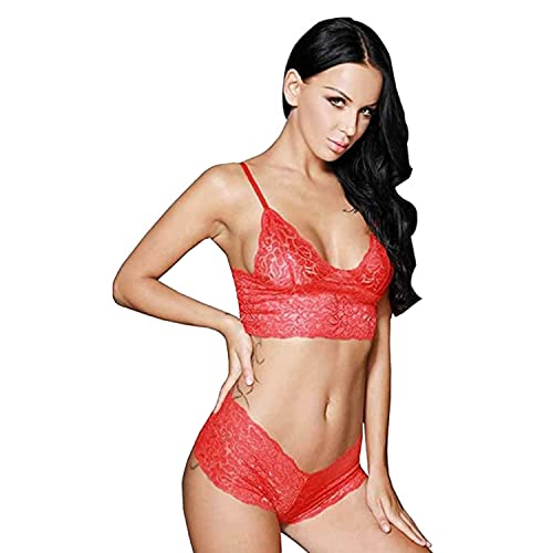 Image of Honeymoon Dress Transparent Net Western Babydoll Lingerie Set for Honeymoon Hot & Sexy Night Dress Couple Romance Dress Sexy Lingerie for Women Hot Red Lingerie