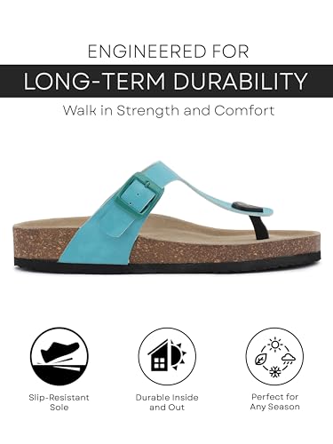 Image of HF JOURNEY Women's Cork Footbed Thong Sandal,Slip On Entry,(Size 36-41) PU, Casual Lounging Slipper, EVA Sole, Flat Heel, Anna Carina 2.0