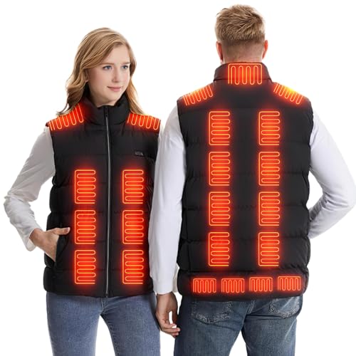 Heated Vest Men Women Heated Jacket with 23 Heating Zones 3 Heat Levels USB Powered Machine Washable for Winter Hiking Skiing Skating Outdoor Activities -L